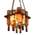 Rust Metal Wine Bottle Chandelier for Cafe LOFT Bar Lighting