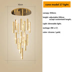 Crystal Lustre Pendant Lights with Dimmable LED, Adjustable Cable - Gold Chrome Steel