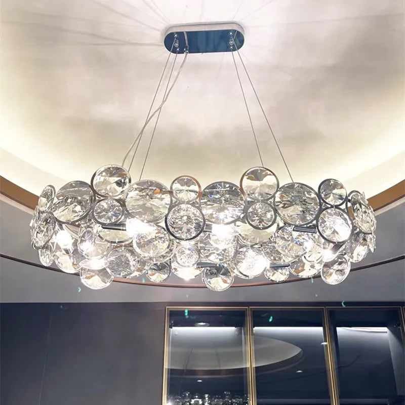 Crystal Chandelier Chrome Ceiling Pendant Light Fixture for Modern Luxury Living Home Décor