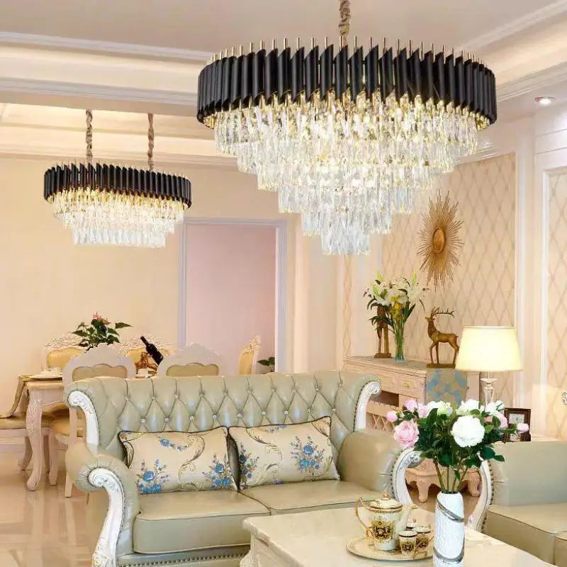 Modern Metal LED Chandelier with K9 Crystal - Luxury Dining Room Pendant Light
