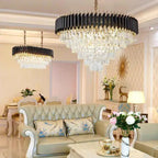 Modern Metal LED Chandelier with K9 Crystal - Luxury Dining Room Pendant Light