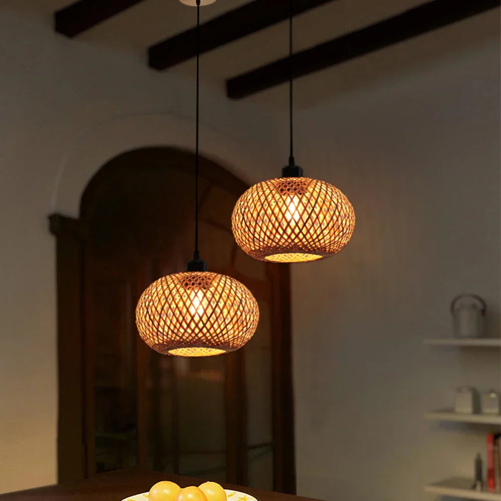Bamboo Rattan Pendant Chandelier for Dining Room and Restaurant Lighting