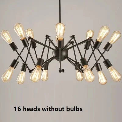 Retro Spider Iron Chandelier: Adjustable, Rotatable, Industrial Living Room Lighting