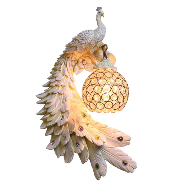 Peacock Resin Wall Lamp: Nordic Style LED Light for Bedroom, Living Room, Staircase