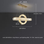 Oval Chrome Gold Steel LED Crystal Pendant Light