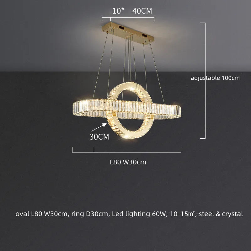 Oval Chrome Gold Steel LED Crystal Pendant Light
