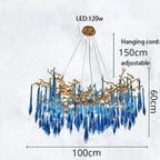 Blue Crystal Chandelier: Luxe Living Room LED Lighting
