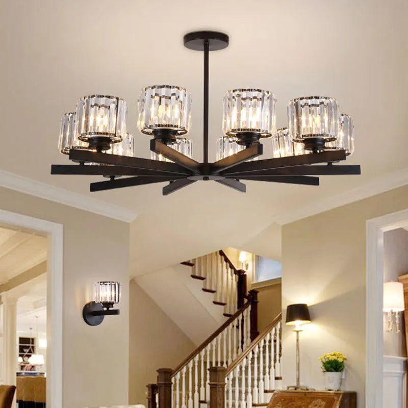 Round Black Chandelier Geometric LED Indoor Hanging Lighting For Modern Minimalist Living Room