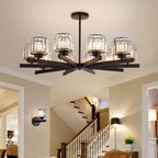 Round Black Chandelier Geometric LED Indoor Hanging Lighting For Modern Minimalist Living Room