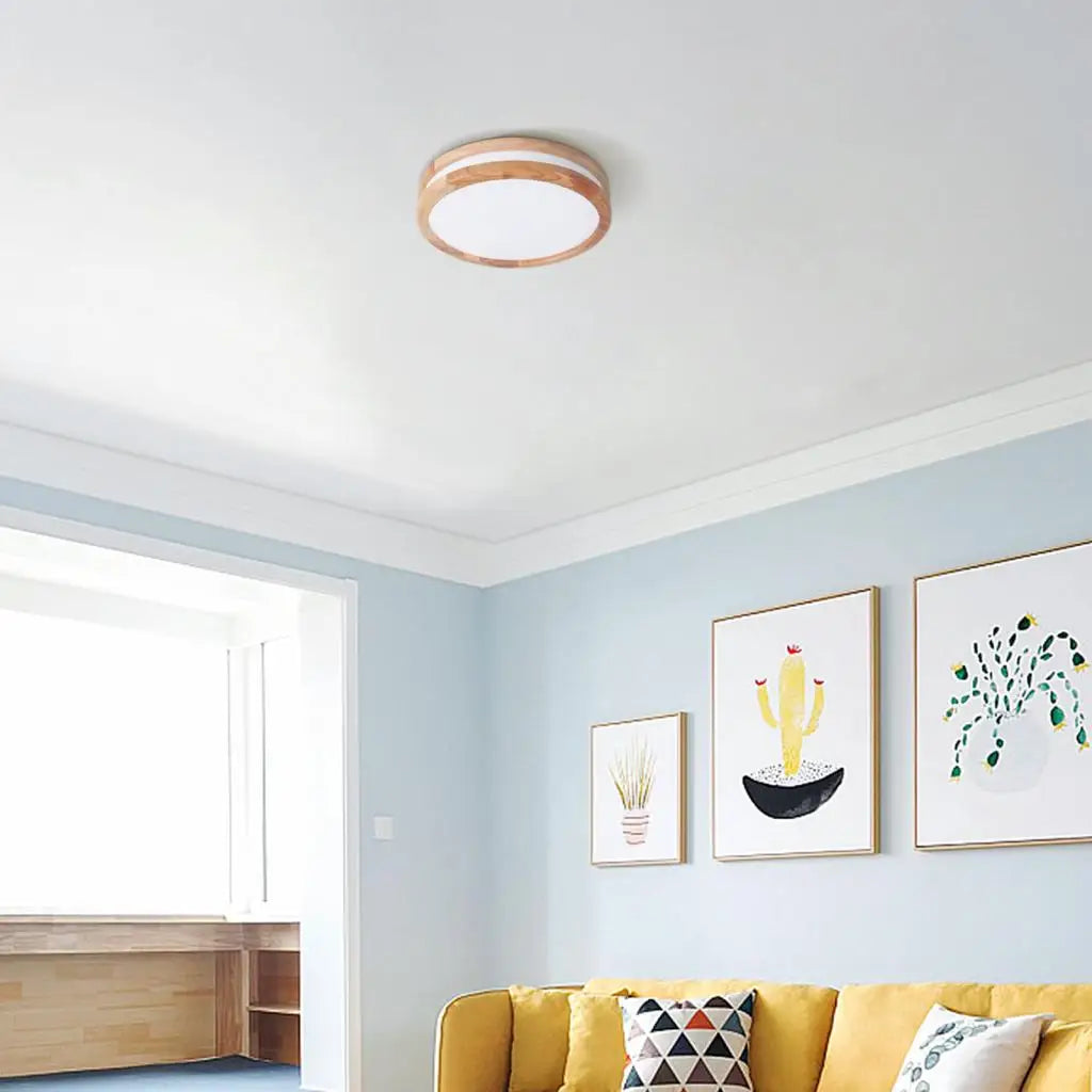 Wood LED Ceiling Lamp Modern Nordic Round Indoor Lighting Home Decor Fixture