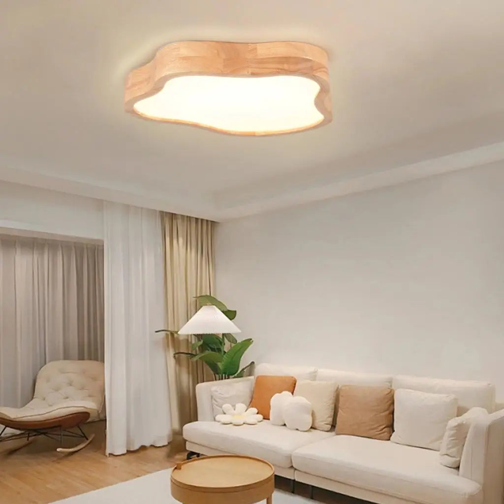 Cloud Shape Wooden LED Ceiling Light for Modern Nordic Home Living Room Surface Fixture