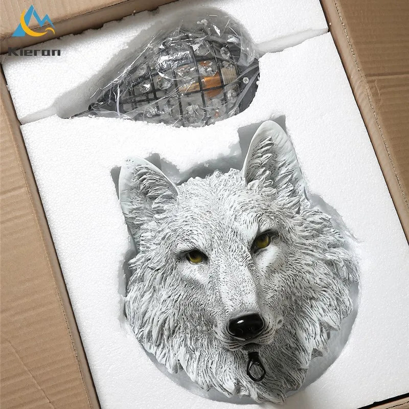 Nordic Wolf Head LED Wall Lamp Resin Crystal Wall Light