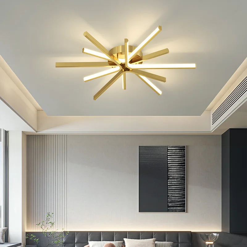 Copper Strip LED Ceiling Lamp - Modern Minimalist Luxury Lighting for Living Room