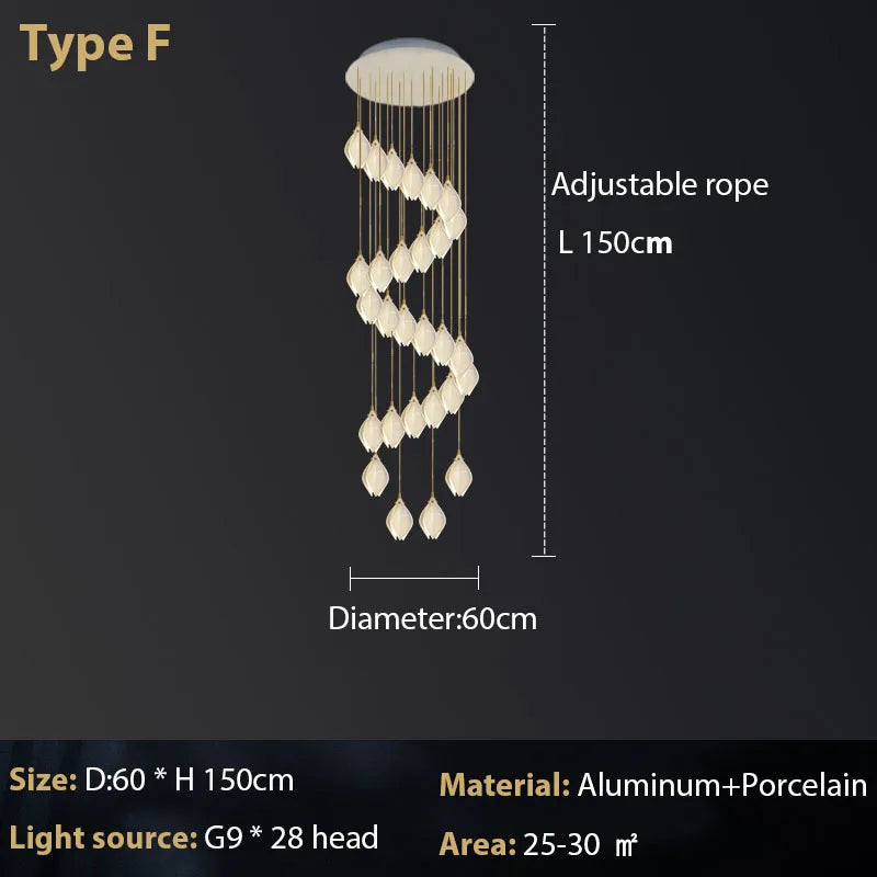 Magnolia Chandelier: Luxury Adjustable Pendant Light for Staircase, Restaurant, Bedroom