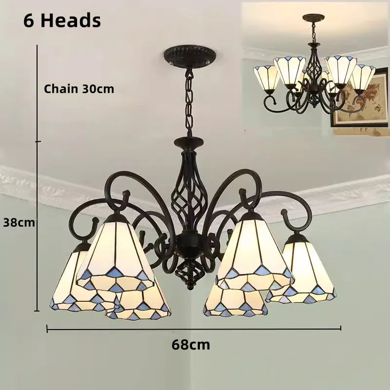 Tiffany Chandeliers: Stained Glass Mediterranean Style Hanging Lamp for Home Lighting