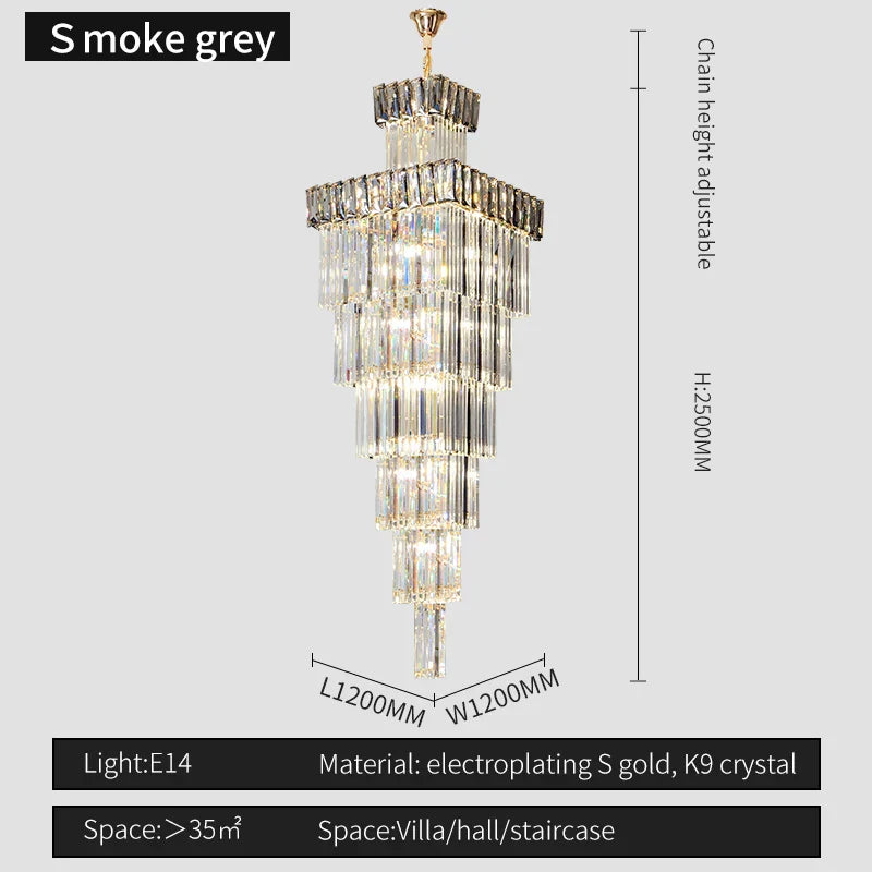 Crystal Chandelier: Luxury Spiral Staircase Pendant Light for Duplex Hollow Loft