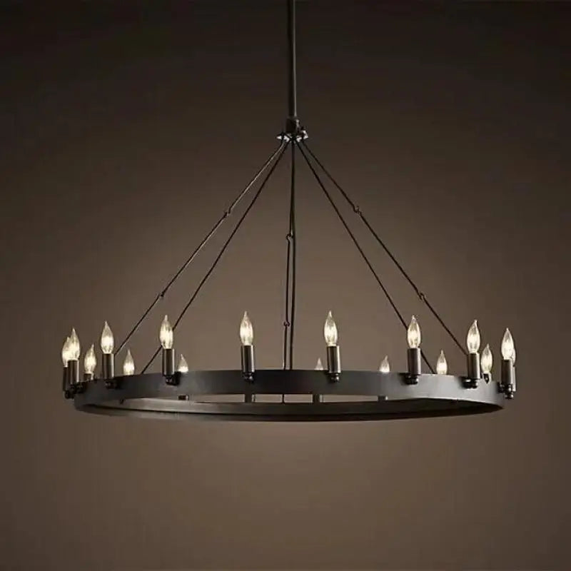 Retro Iron Pendant Lamp: Vintage Industrial Round LED Chandelier for Cafe, Bar, Restaurant