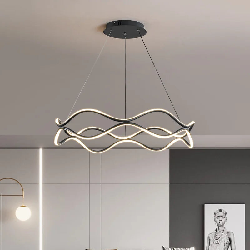 Wave Ring LED Pendant Chandelier for Living Room Bedroom, Modern Circle Lamp Fixture