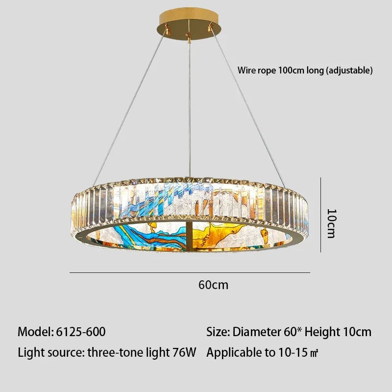 Luxury Enamel Chandelier Crystal Glass Pendant Light with LED Ring for Villa Decor