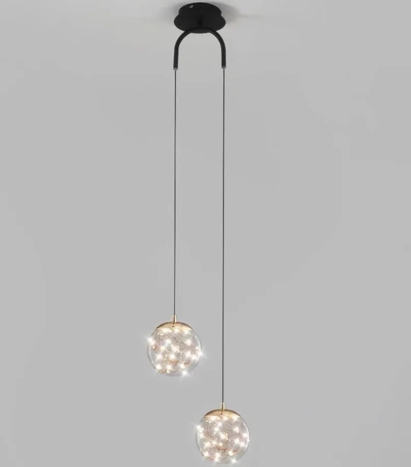 Double Glass Ball Pendant Light Fixture for Bedroom Ceiling Lighting