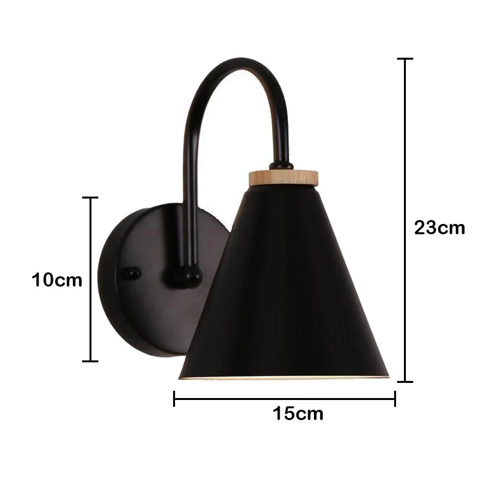 Black Wooden Wall Light Modern E27 LED Sconce Living Room Decor