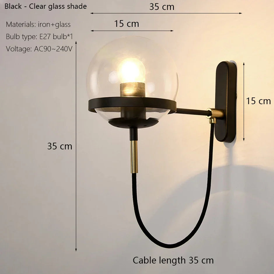 Glass Shade Wall Sconce Lamps for Hotel Bedroom LED Lights