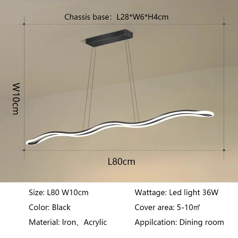 Modern Wave LED Chandelier for Dining Room and Bar Lighting