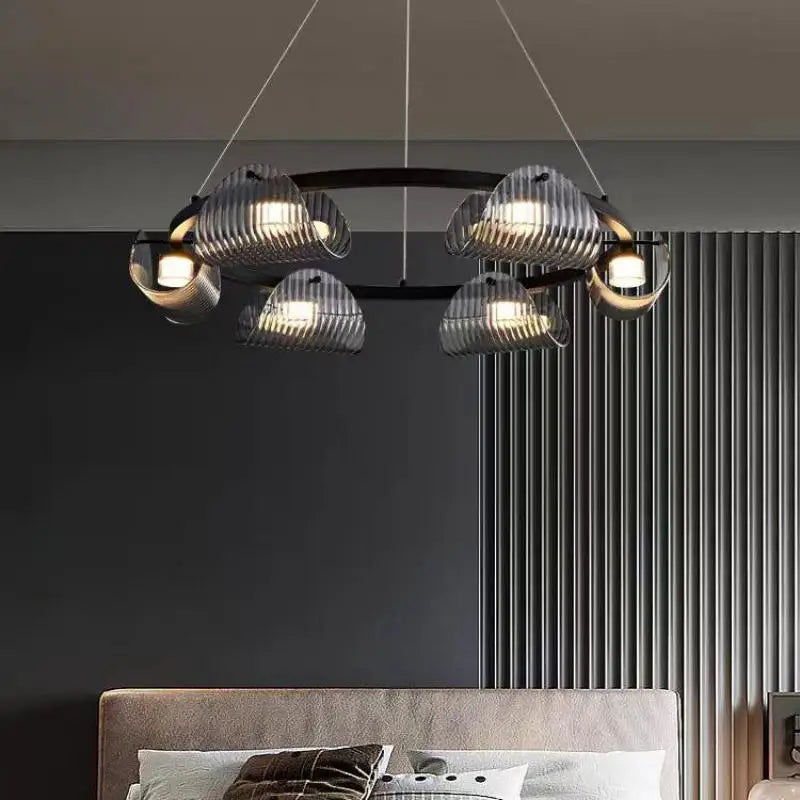 Smoky Gray Glass Chandelier Pendant Light for Luxury Living Room