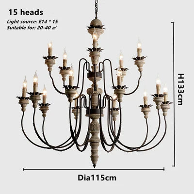 Retro Craft Solid Wood Heads Chandelier for Living Room Farmhouse Church Villa