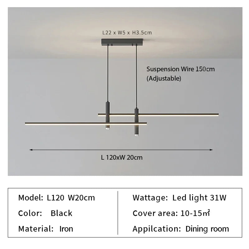 Simple Lines LED Chandelier for Dining Room and Bar Counter