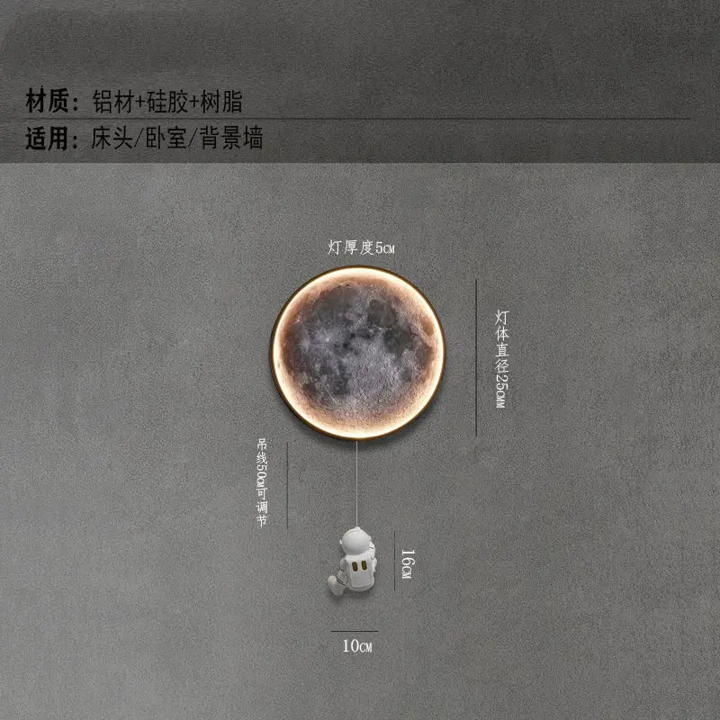 Moon Astronaut LED Wall Lamp for Bedroom, Children's Room, and TV Background