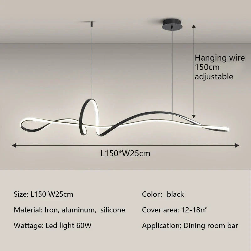 Minimalist LED Chandelier for Dining Room with Long Strip Design