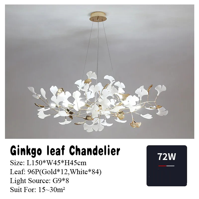 Gold Branches Chandelier with Porcelain Leaves Pendant Light - Luxury Living room Decor
