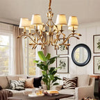 Gold Copper Chandelier with Fabric Shades & LED Lighting