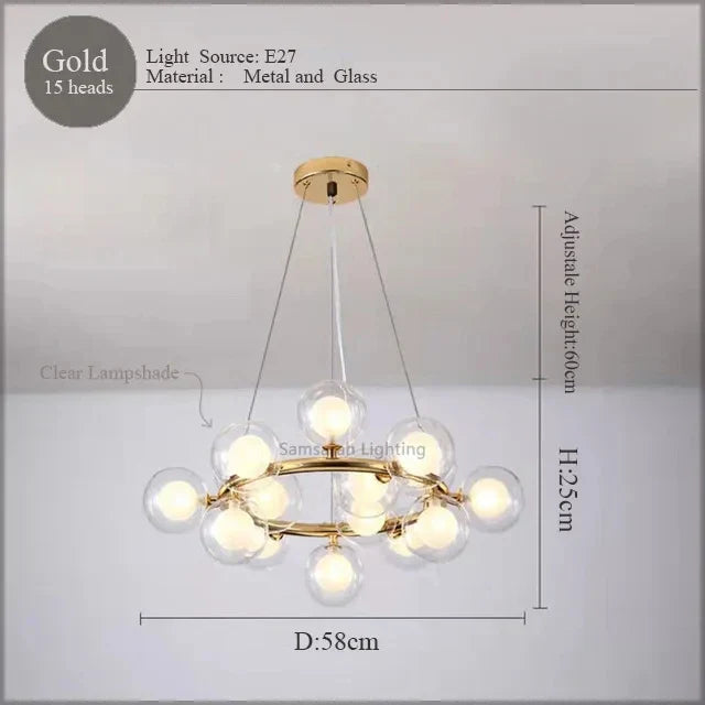 LED Glass Chandelier Pendant Lamp for Living Room Dining Room Lighting