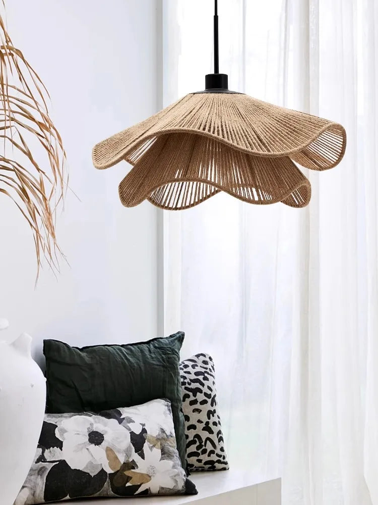Hemp Rope Chandelier: Nordic Minimalist Wabi Sabi LED Pendant Light for Dining & Bedroom