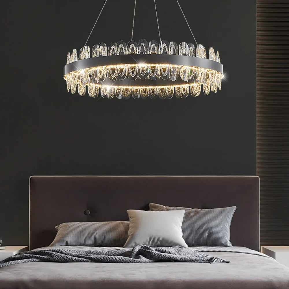 Crystal LED Chandelier: Luxury Living Room Pendant Light with Modern Design