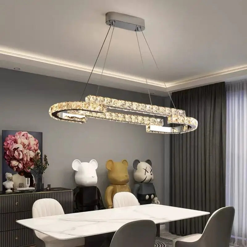 Crystal LED Pendant Lights Chrome Steel Modern Luxury Fixtures