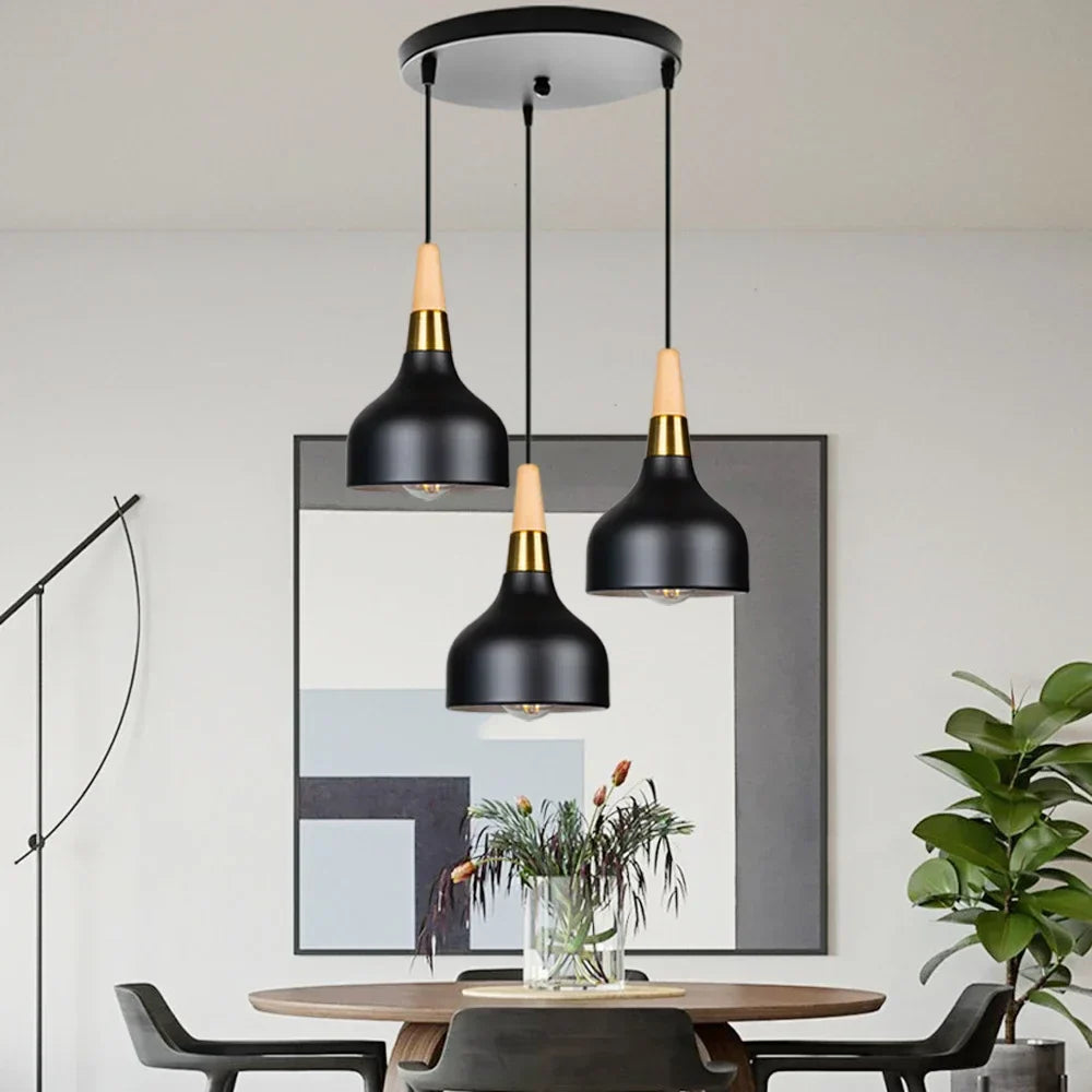 Wooden Dome Pendant Lights: Adjustable Hanging Lamp for Kitchen Dining Living Bedroom