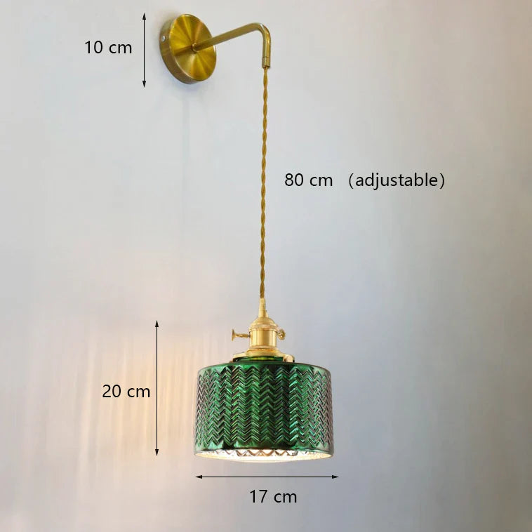 Green Glass LED Chandelier: Minimalist Brass Hanging Lights