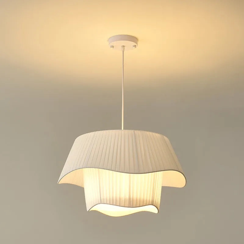 Creamy Style E27 Chandelier Bedroom Pendant Lights: Minimalist White Fabric LED Lamps