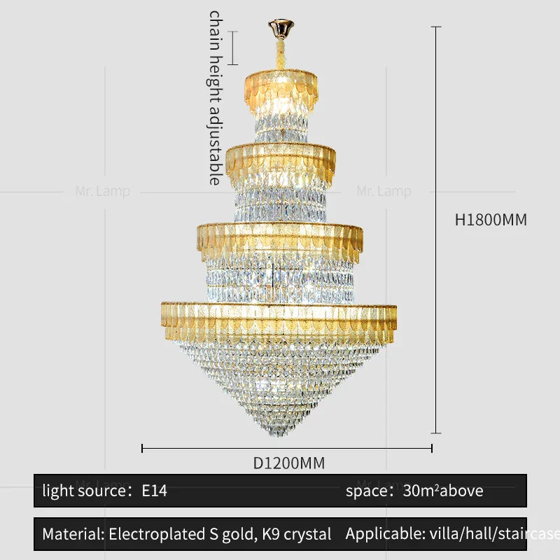 European-Style Duplex Villa Loft Crystal Chandelier - High-End Luxury Lighting Solution