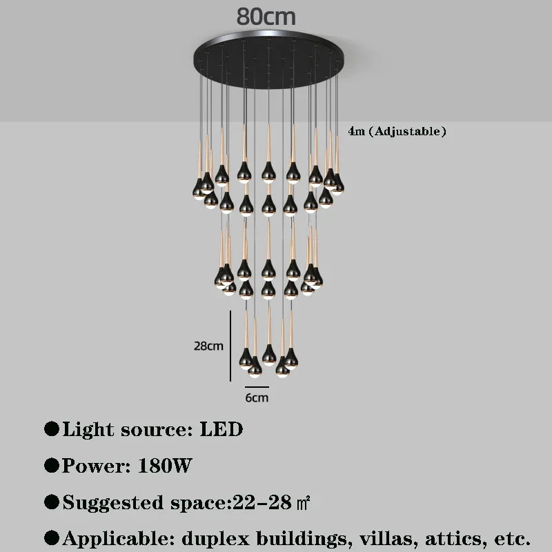 Modern LED Chandelier for Villa Living Room, Staircase Pendant Light