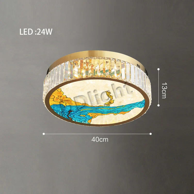 Luxury Crystal Glass Ceiling Light with LED Ring for Modern Villa Decor