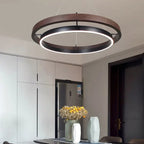 Minimalist Wood Grain Chandelier: Creative Round Hanging Light Fixture for Living Room