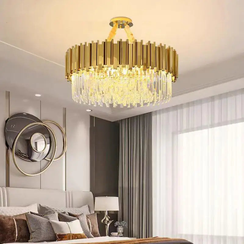 Crystal LED Pendant Lights: Luxury Gold Plating Metal Hanging Lamp for Living, Dining, Bedroom