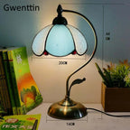 Mediterranean Tiffany Stained Glass Table Lamp LED Living Room Bedroom Vintage Fixtures