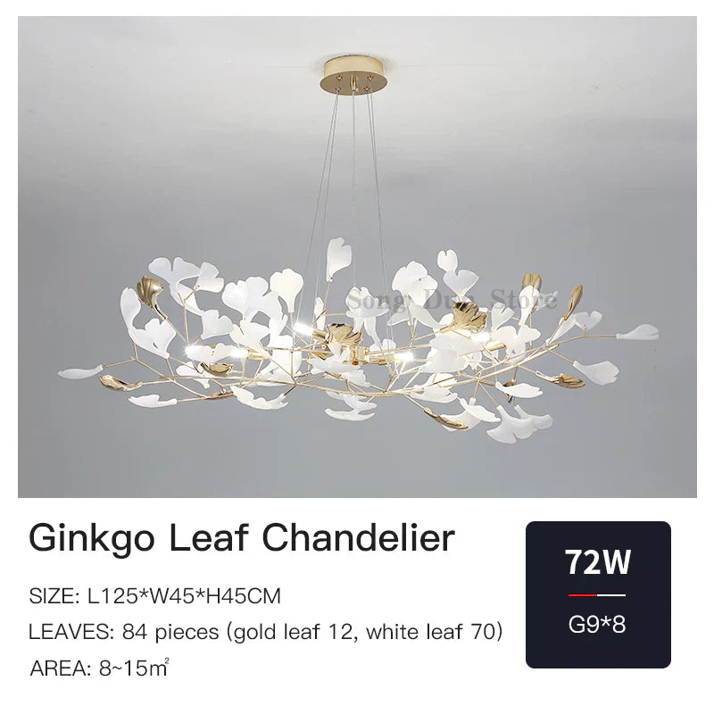 Ginkgo Leaf Chandelier: Elegant Nordic Art Luxury for Dining Room, Bedroom, Living Room