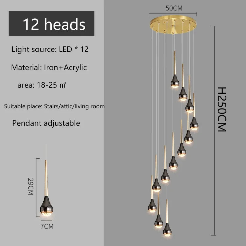 Modern LED Chandelier for Villa Living Room, Staircase Pendant Light