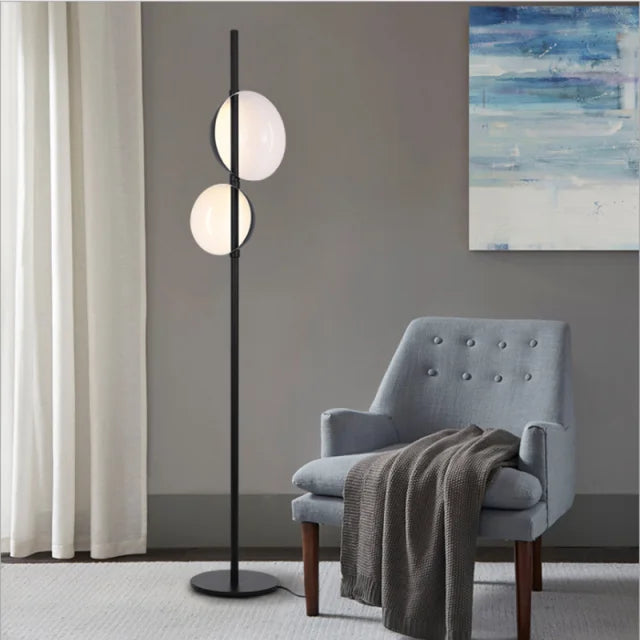 Superluna Double Lampshade LED Floor Lamp - Black Gold Living Room Standing Light